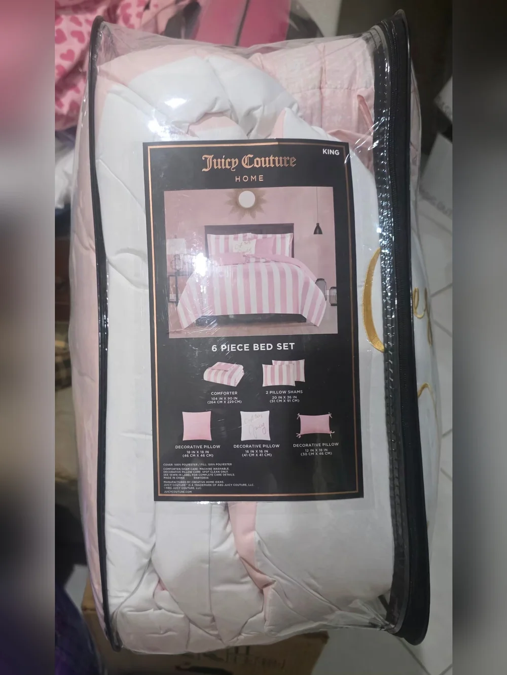 Juicy Couture Striped Pink & White King Comforter Set